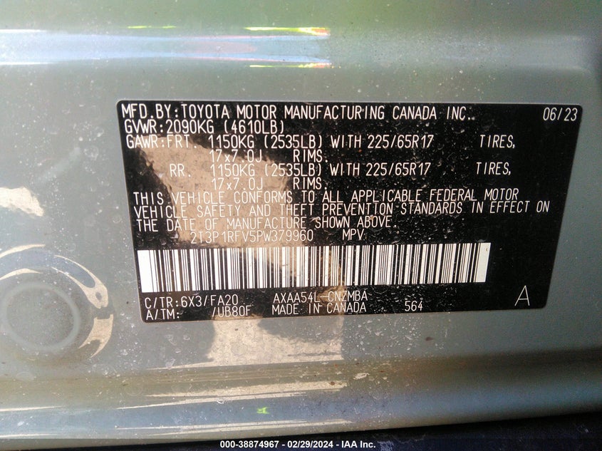 VIN 2T3P1RFV5PW379960 2023 TOYOTA RAV4 XLE/XLE PREMIUM
