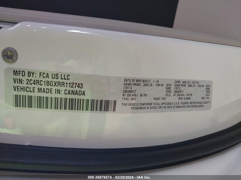 2024 CHRYSLER PACIFICA TOURING L - 2C4RC1BGXRR112743