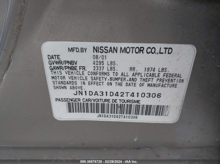 JN1DA31D42T410306 2002 Nissan Maxima Se