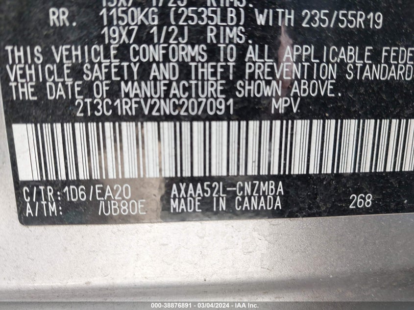 2022 TOYOTA RAV4 XLE PREMIUM - 2T3C1RFV2NC207091