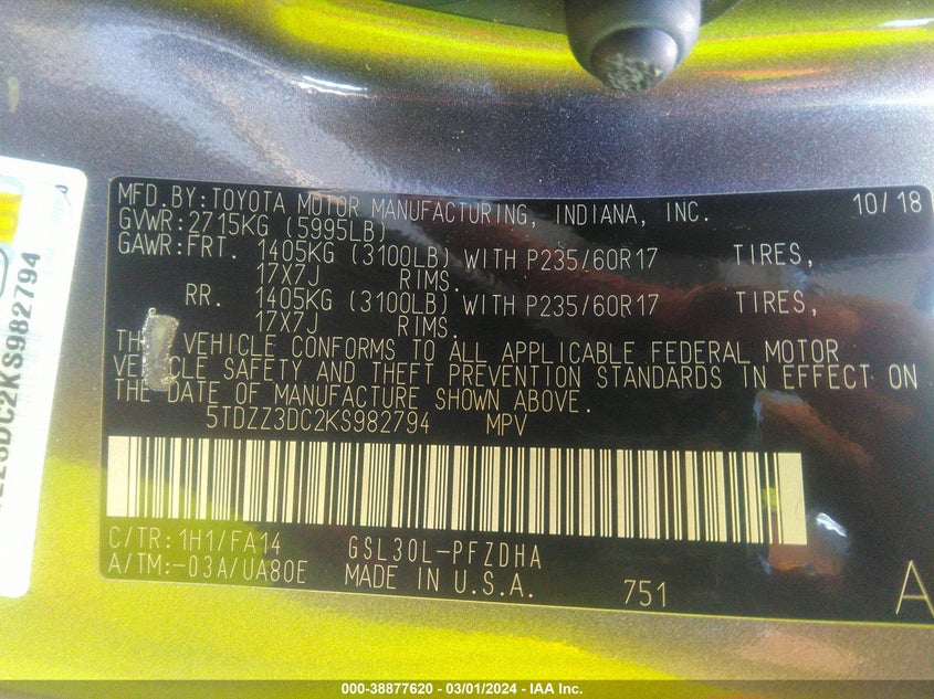 2019 TOYOTA SIENNA - JTDZZ3DC2KS982804