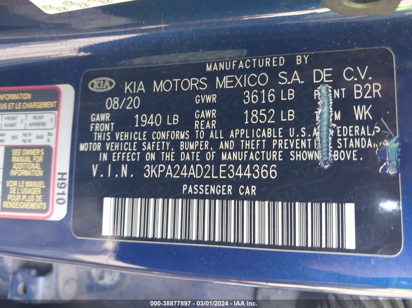 2020 KIA RIO LX/S - 3KPA24AD2LE344366