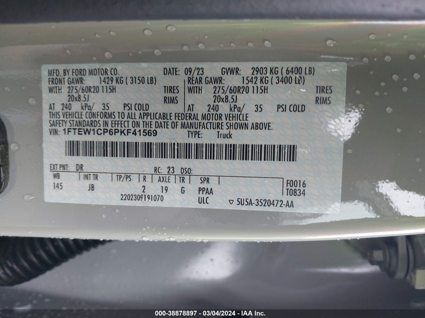 VIN 1FTEW1CP6PKF41569 2023 FORD F-150 XL