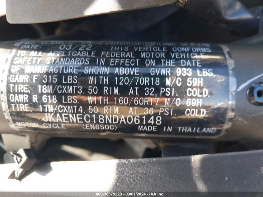 2022 KAWASAKI EN650 C - JKAENEC18NDA06148