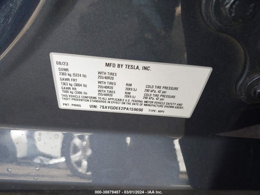VIN 7SAYGDEE2PA159690 2023 TESLA MODEL Y