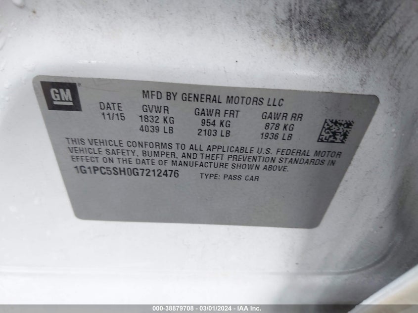 2016 CHEVROLET CRUZE LIMITED LS AUTO - 1G1PC5SH0G7212476