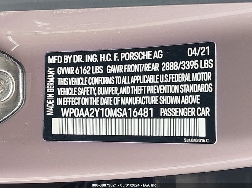 2021 Porsche Taycan - WP0AA2Y10MSA16481