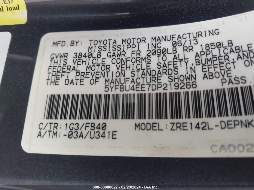 2013 TOYOTA COROLLA LE - 5YFBU4EE7DP219266