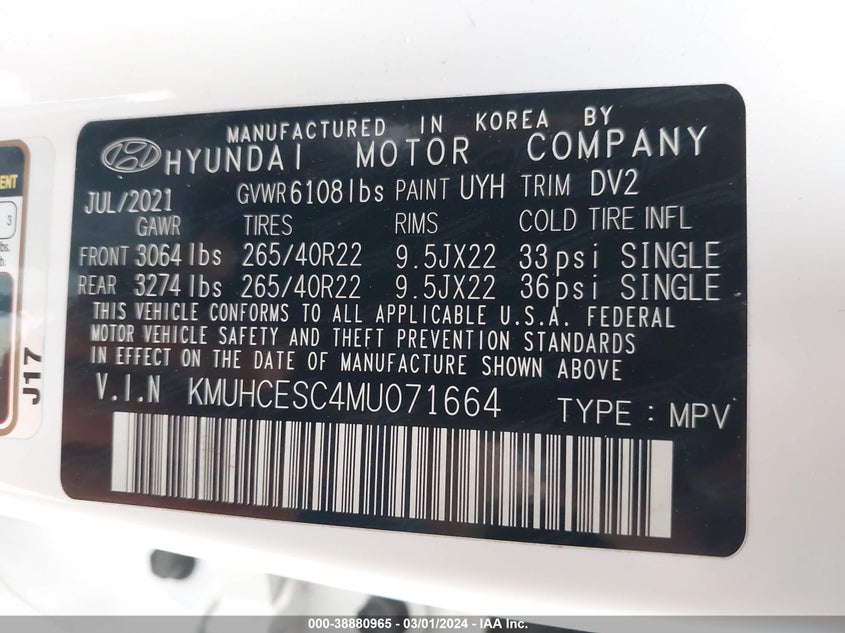2021 GENESIS GV80 3.5L V-6 DI, DOHC, V(VIN: KMUHCESC4MU071664