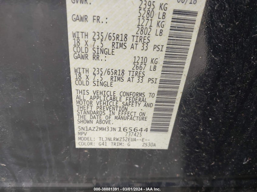 2018 NISSAN MURANO SL - 5N1AZ2MH3JN165644