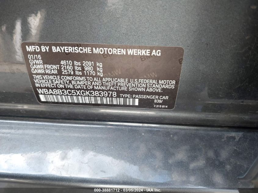 2016 BMW 340I - WBA8B3C5XGK383978