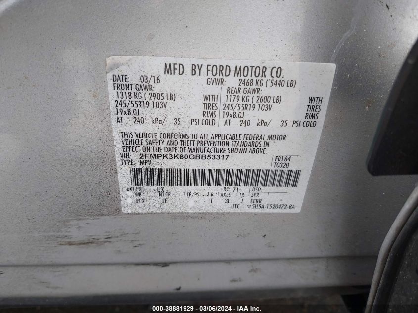 2FMPK3K80GBB53317 2016 Ford Edge Titanium