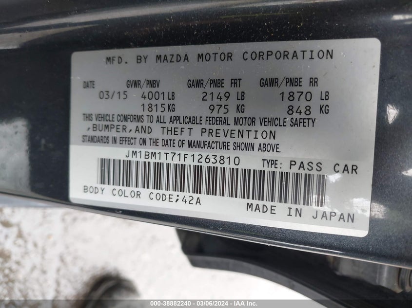2015 MAZDA MAZDA3 I SV - JM1BM1T71F1263810