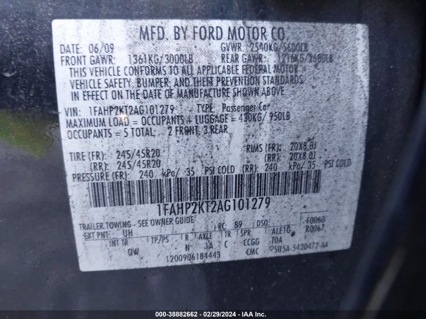 1FAHP2KT2AG101279 2010 Ford Taurus Sho