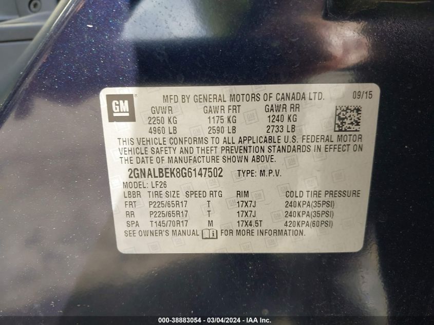 2016 CHEVROLET EQUINOX LS - 2GNALBEK8G6147502