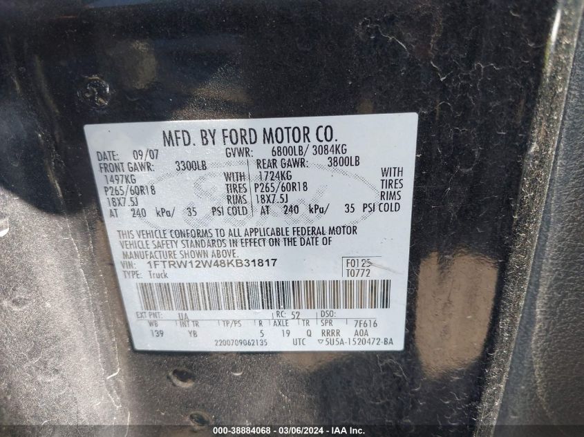 1FTRW12W48KB31817 2008 Ford F-150 Xl/Xlt