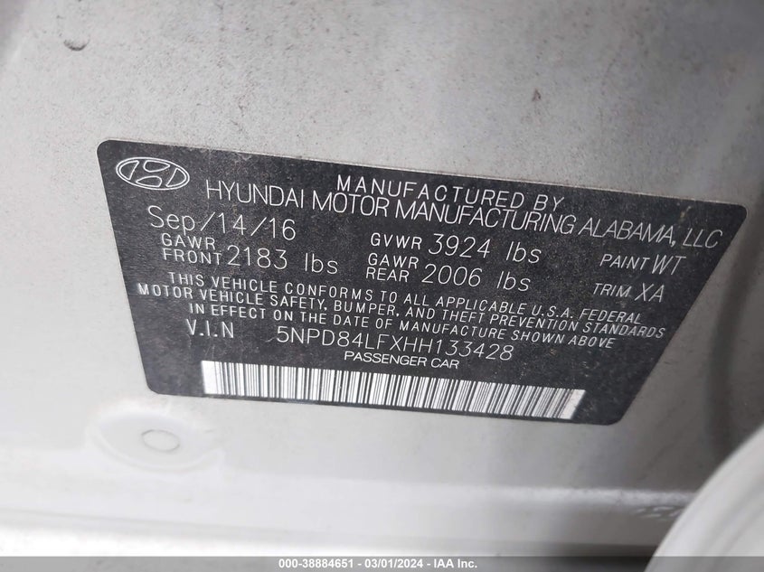 VIN 5NPD84LFXHH133428 2017 HYUNDAI ELANTRA VALUE EDITION