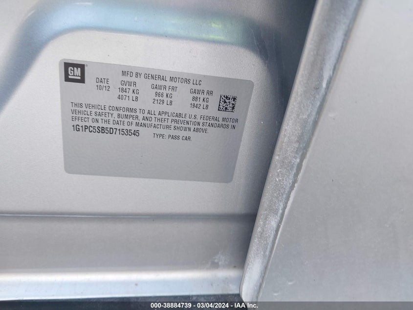 2013 CHEVROLET CRUZE LT - 1G1PC5SB5D7153545