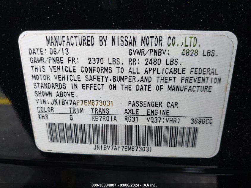 2014 INFINITI Q50 PREMIUM/SPORT - JN1BV7AP7EM673031