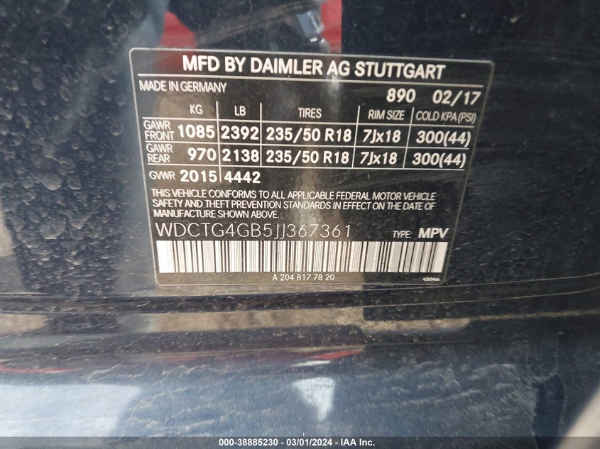 2018 MERCEDES-BENZ GLA 250 VIN: WDCTG4GB5JJ367361