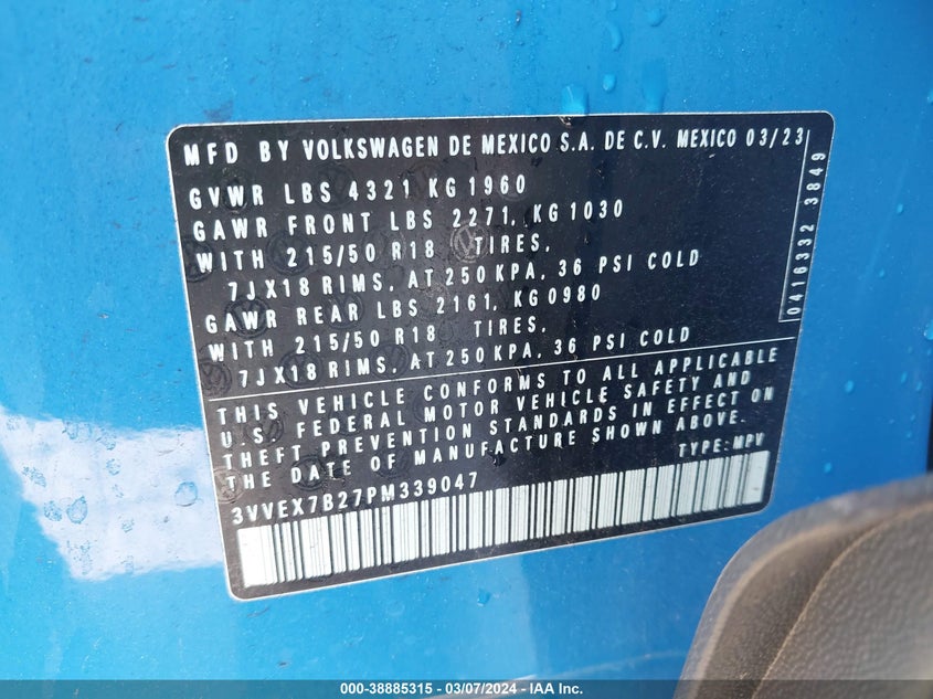 2023 VOLKSWAGEN TAOS SE - 3VVEX7B27PM339047