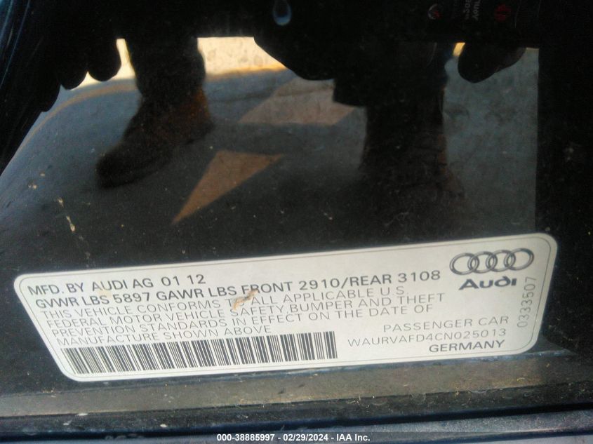 2012 Audi A8 L 4.2 VIN: WAURVAFD4CN025013 Lot: 38885997