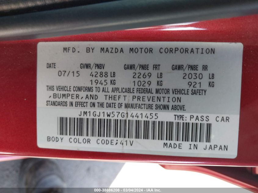 VIN JM1GJ1W57G1441455 2016 MAZDA MAZDA6 no.9