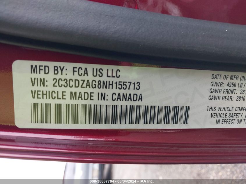 2C3CDZAG8NH155713 2022 Dodge Challenger Sxt