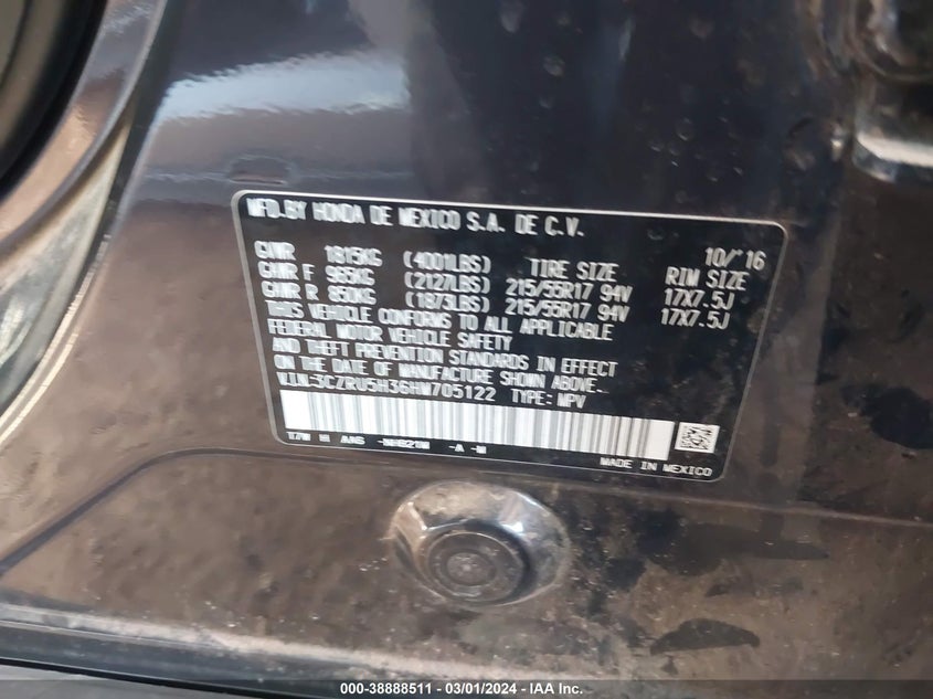 VIN 3CZRU5H36HM705122 2017 HONDA HR-V LX
