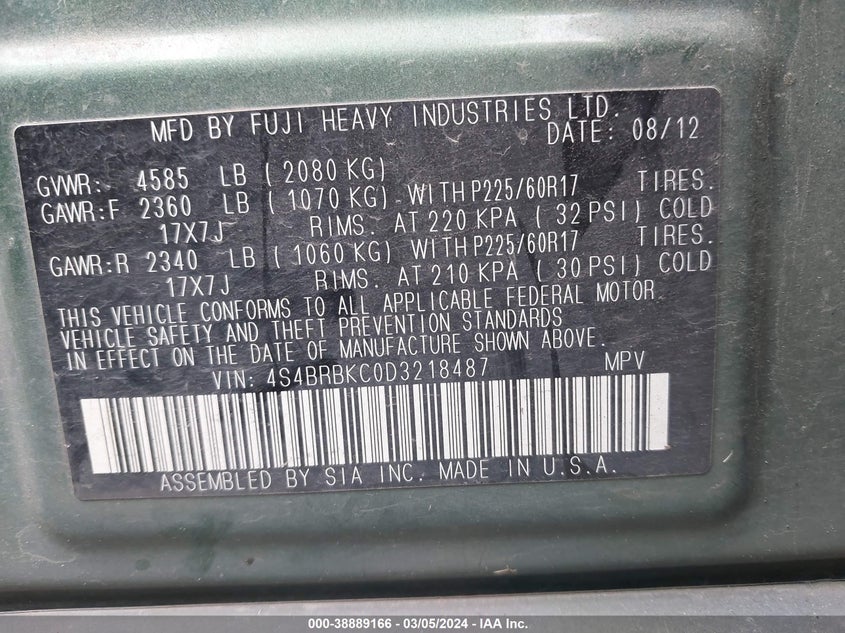 2013 SUBARU OUTBACK 2.5I LIMITED - 4S4BRBKC0D3218487