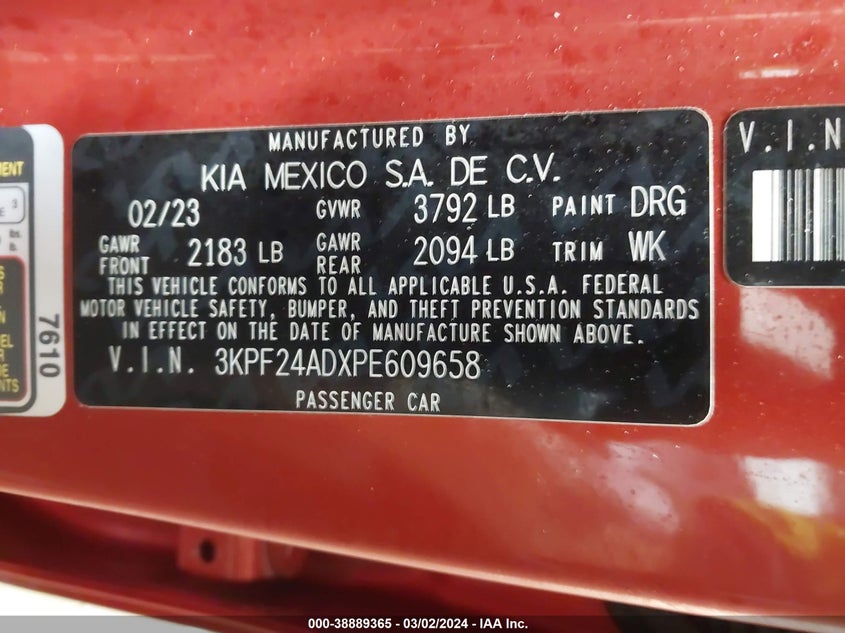 2023 KIA FORTE LX/LXS - 3KPF24ADXPE609658