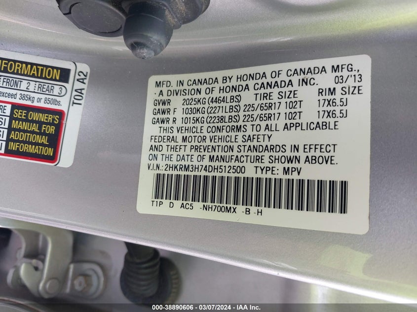 2013 HONDA CR-V EX-L - 2HKRM3H74DH512500