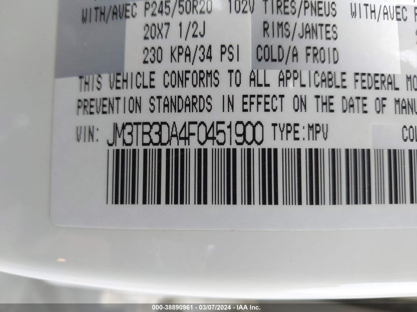 2015 MAZDA CX-9 GRAND TOURING - JM3TB3DA4F0451900