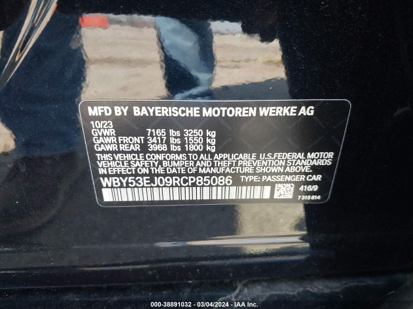 2024 BMW I7 XDRIVE60 WBY53EJ09RCP85086