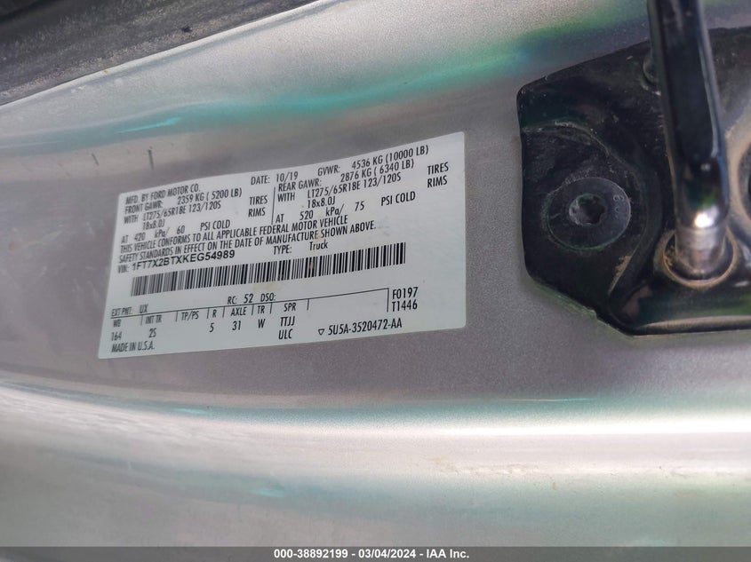 2019 FORD F-250 XLT - 1FT7X2BTXKEG54989