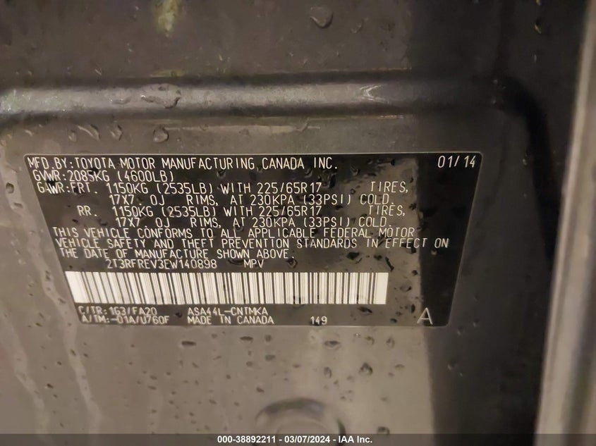 2014 TOYOTA RAV4 XLE - 2T3RFREV3EW140898