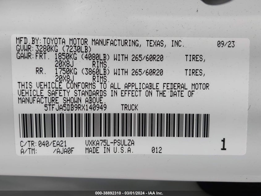 2024 TOYOTA TUNDRA LIMITED - 5TFJA5DB9RX140949