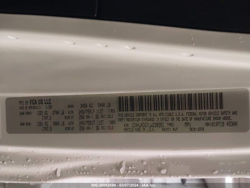 2020 JEEP WRANGLER UNLIMITED SPORT S 4X4 - 1C4HJXDG7LW238591