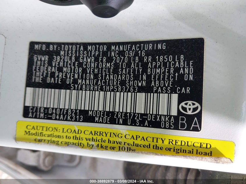 2017 TOYOTA COROLLA L/LE/XLE/SE/XSE - 5YFBURHE1HP583763