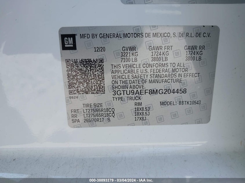 2021 GMC SIERRA 1500 4WD  SHORT BOX - 3GTU9AEF8MG204458