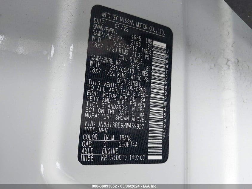 2023 NISSAN ROGUE SV - JN8BT3BB9PW459927