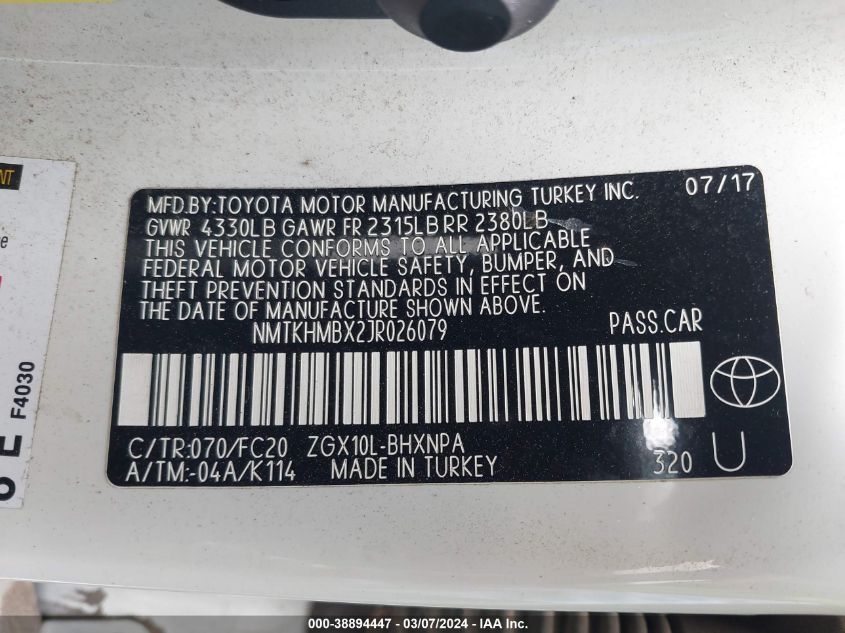 NMTKHMBX2JR026079 2018 Toyota C-Hr Xle