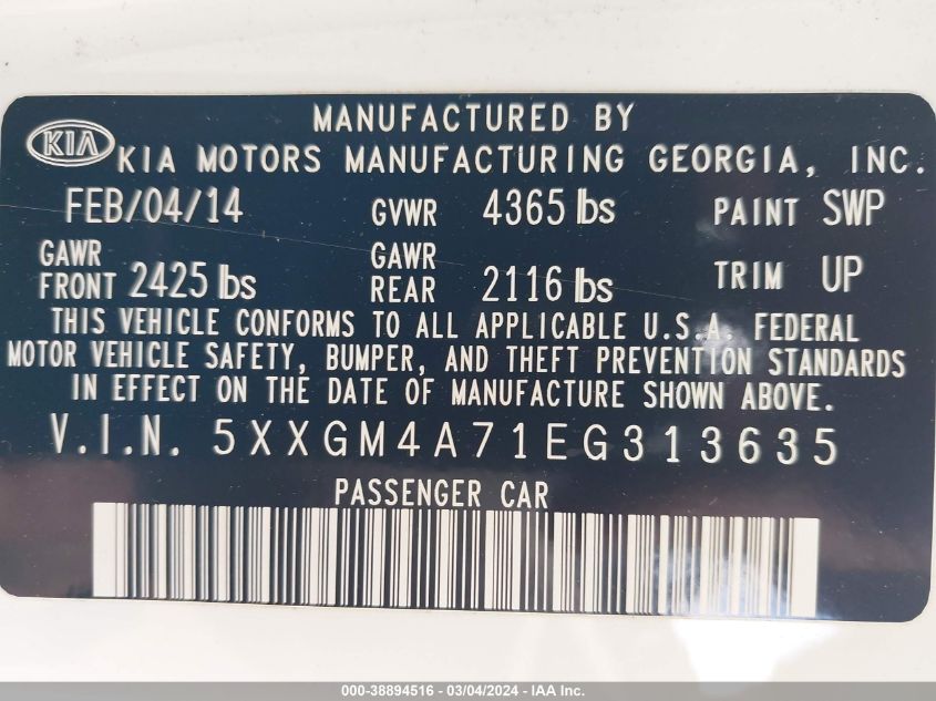 2014 KIA OPTIMA LX - 5XXGM4A71EG313635