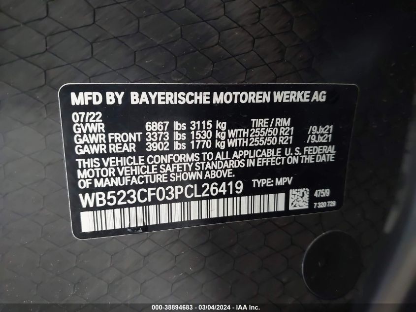 WB523CF03PCL26419 2023 BMW Ix xDrive50