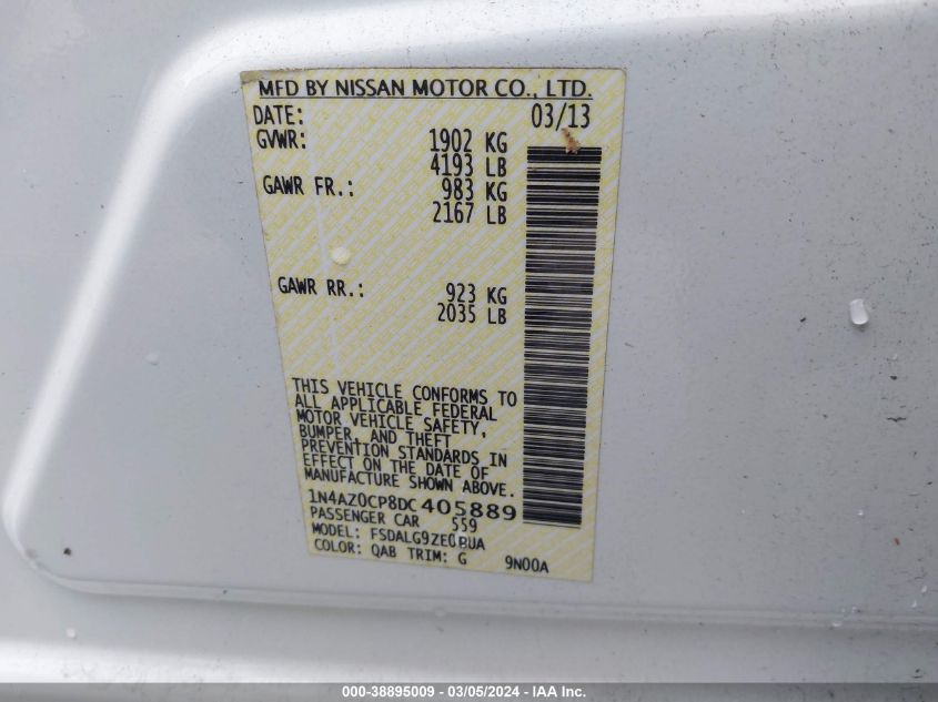 2013 Nissan Leaf Sl VIN: 1N4AZ0CP8DC405889 Lot: 38895009