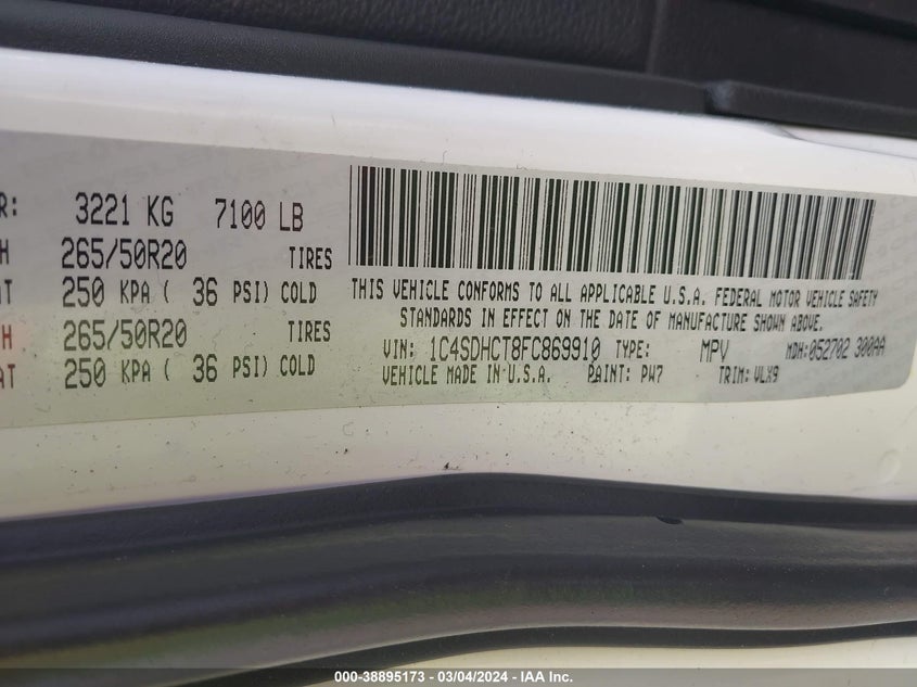 2015 DODGE DURANGO R/T - 1C4SDHCT8FC869910