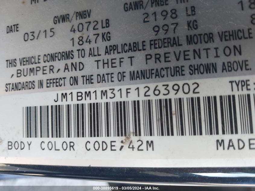 2015 MAZDA MAZDA3 S GRAND TOURING - JM1BM1M31F1263902