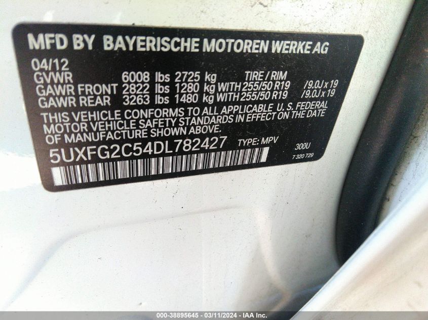 VIN 5UXFG2C54DL782427 2013 BMW X6, Xdrive35I no.9