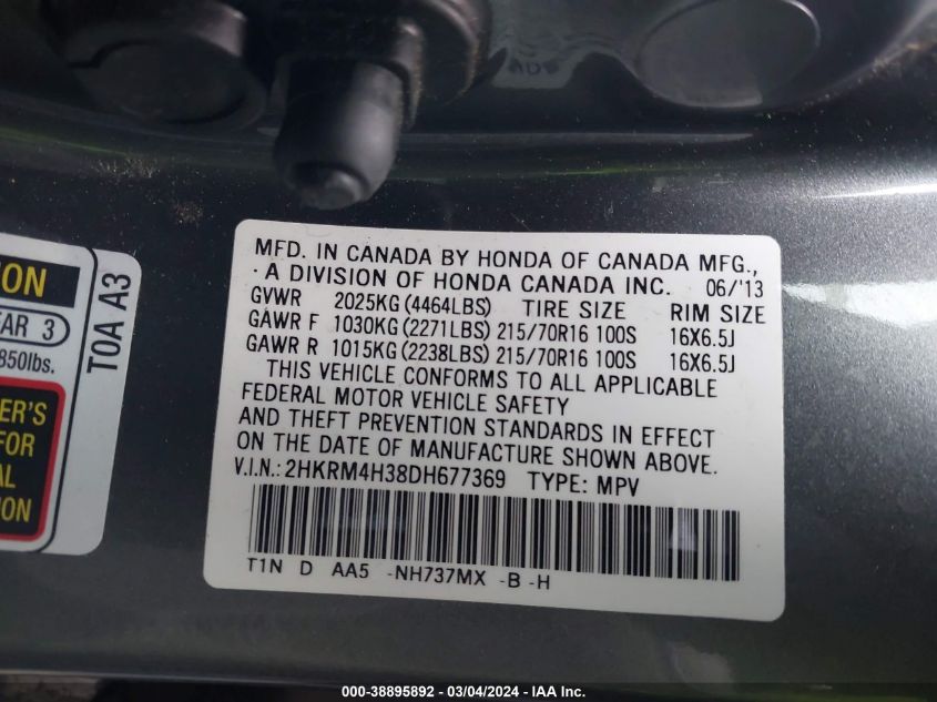 2013 HONDA CR-V LX - 2HKRM4H38DH677369