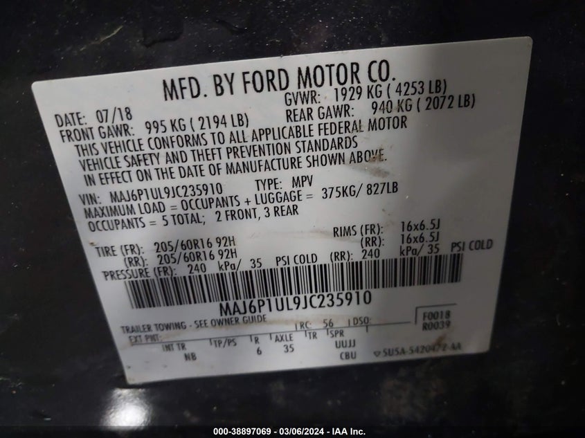 2018 FORD ECOSPORT SE - MAJ6P1UL9JC235910